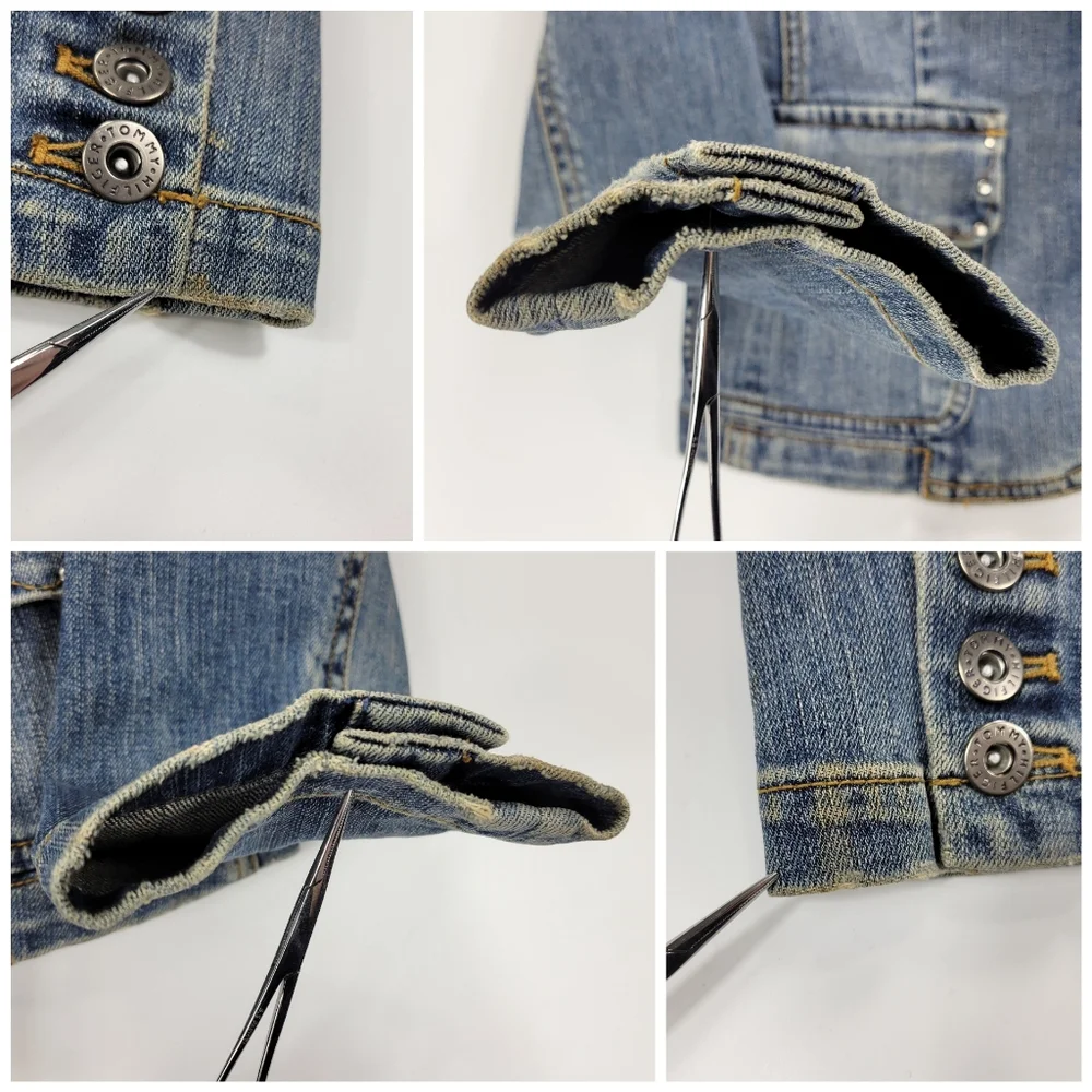 Tommy Hilfiger Vintage Y2K Denim Jean Jacket Women Medium Petite Grunge Punk - Picture 11 of 12